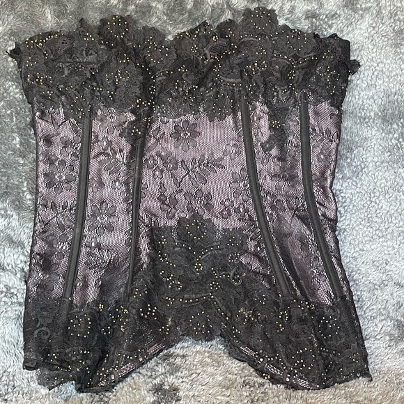 Vintage Black Lace Corset w/ Beaded Details - Picture 1 of 7